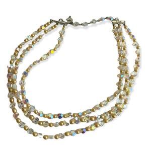 Vintage Triple Strand Acrylic Bead Necklace 14" Choker Hook Closure